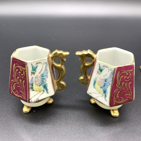 Lot 12pc Vintage Ardalt Lenwile Japan Footed Mini Tea Cup & Saucer Floral & Bird - Picture 6 of 12